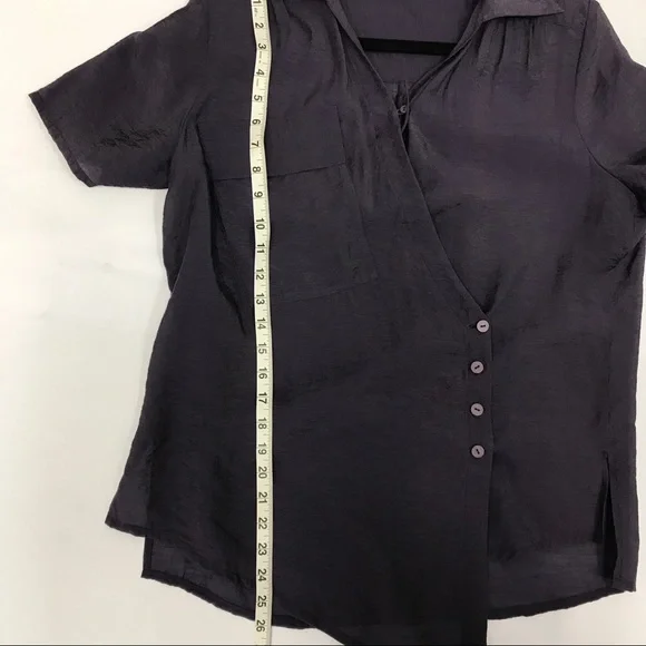 Asymmetrical Dark Purple Short Sleeve Blouse - Picture 8 of 11